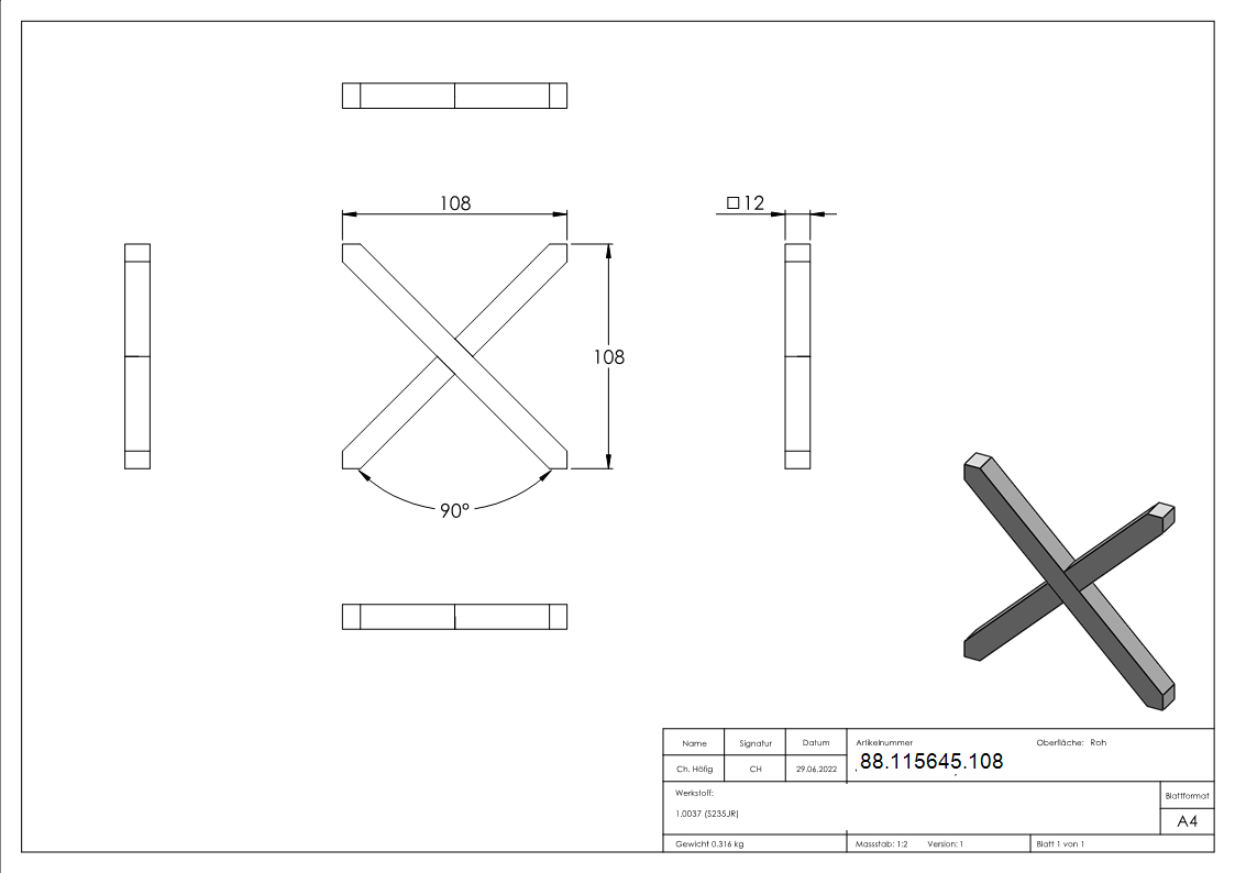 Croix 12x12mm ; 108x108mm