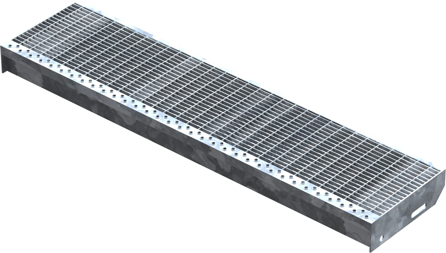 Marche en caillebotis Marche d'escalier | Dimensions : 1000x240 mm 30/10 mm | S235JR (St37-2), galvanisé à chaud en bain complet