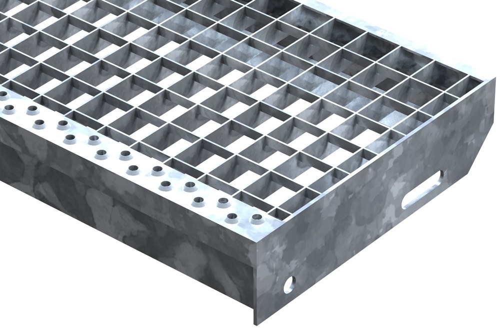 Marche en caillebotis Marche d'escalier | Dimensions : 800x270 mm 30/30 mm | S235JR (St37-2), galvanisé à chaud en bain complet