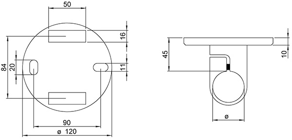 Fixation murale 120x10 mm pour le serrage d'un tube rond Ø 42,4 mm V2A