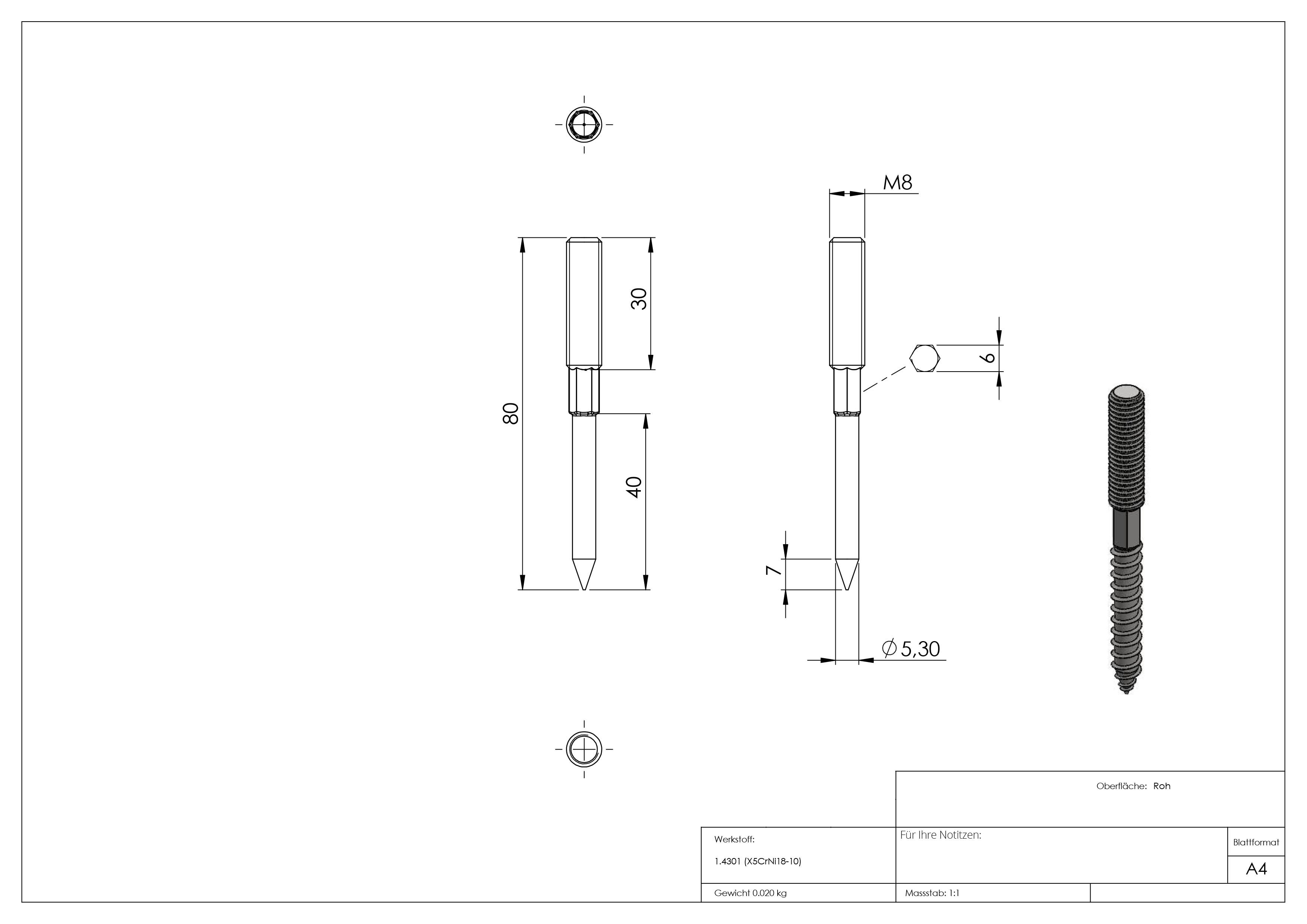 Boulon de suspension M8x80 mm V2A