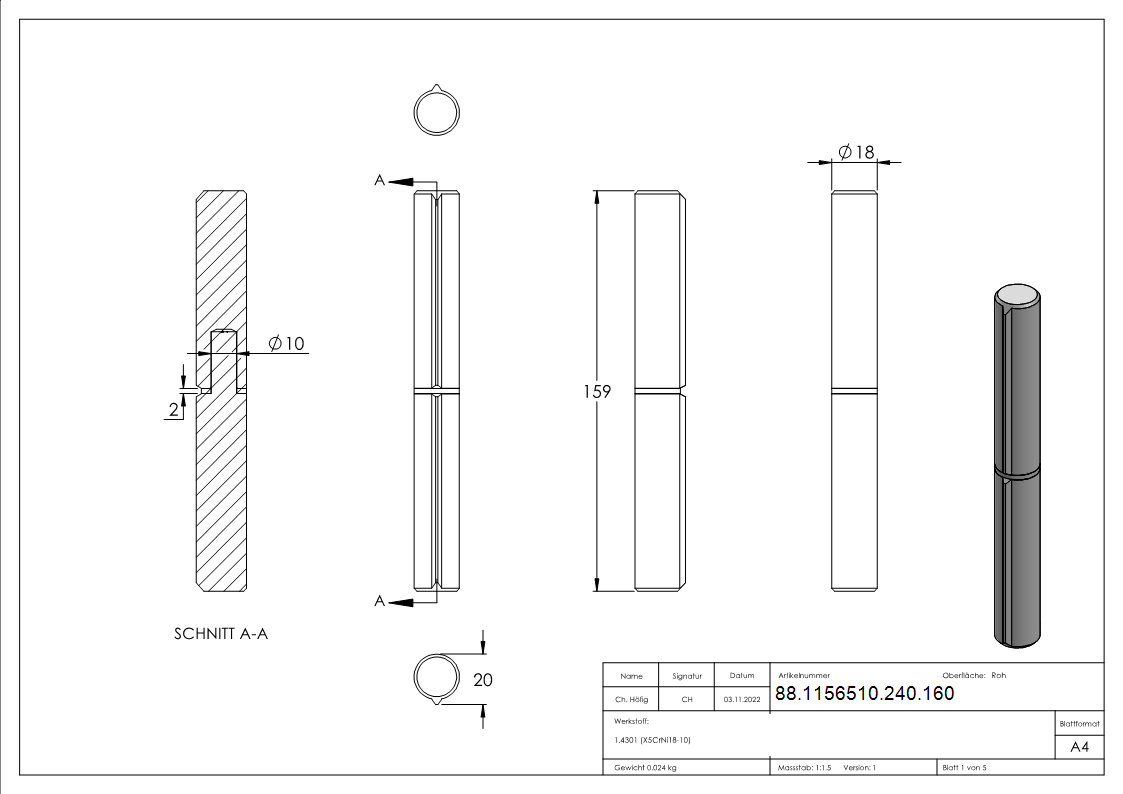 Sangle à souder, longueur : 160mm, embout fixe, V2A