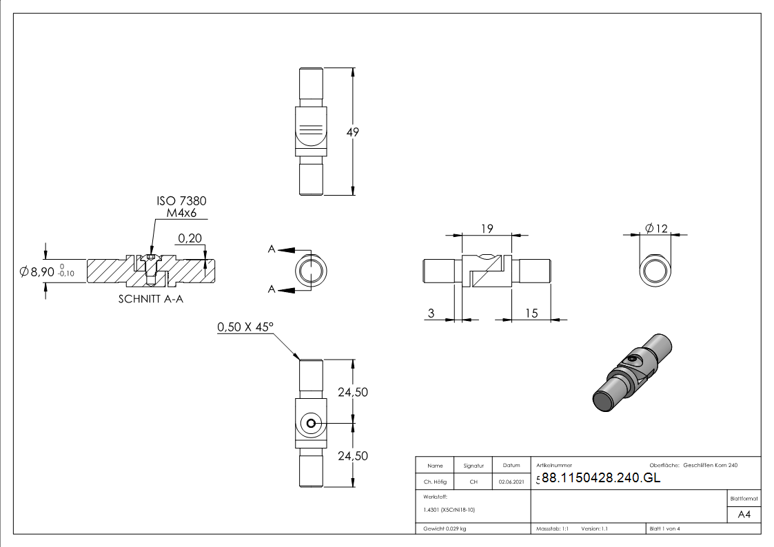 Raccord pour tube 12.0 x 1.5mm