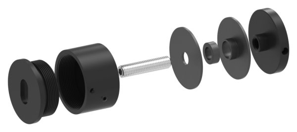 Glaspunkthalter 52mm- flach- verstellbar- V2A- pulverbeschichtet in RAL 9005 schwarz matt-88-1160250-240.9005