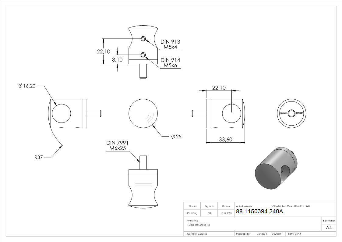 Support de barre transversale, raccord droit, trou de 16,2 mm