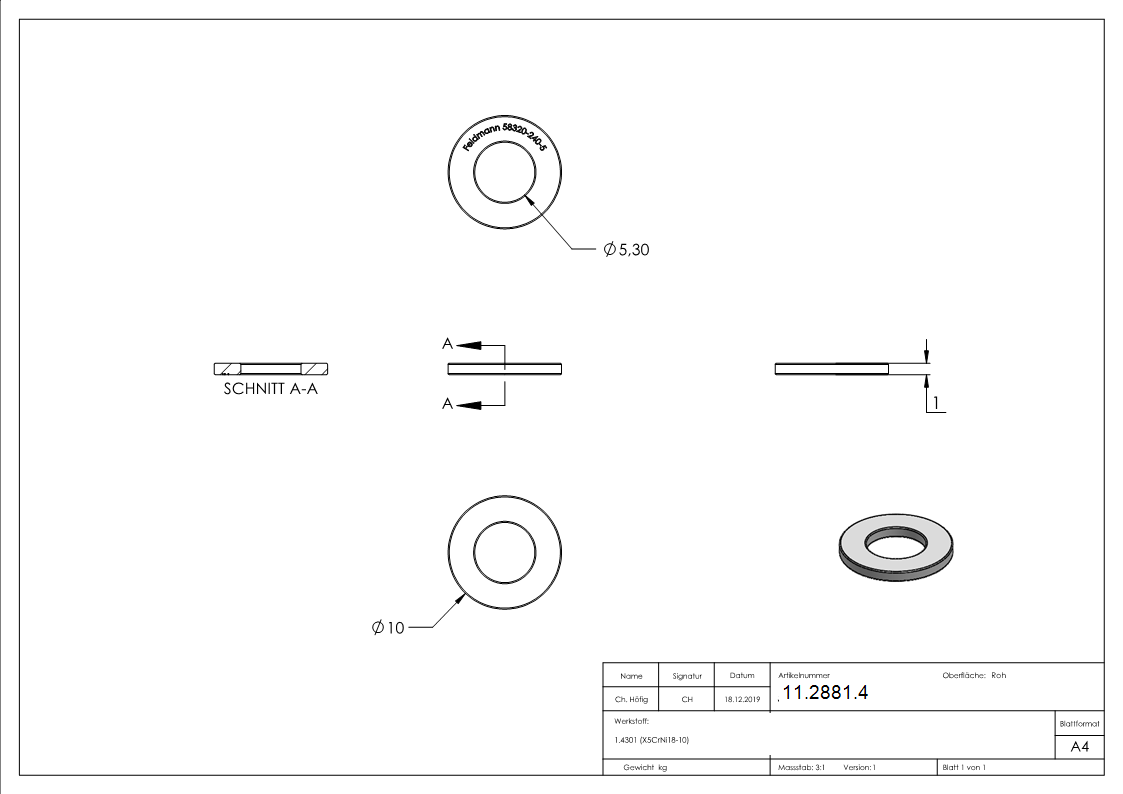 Rondelle | pour filetage M5 | DIN 125-1, A2 | V2A
