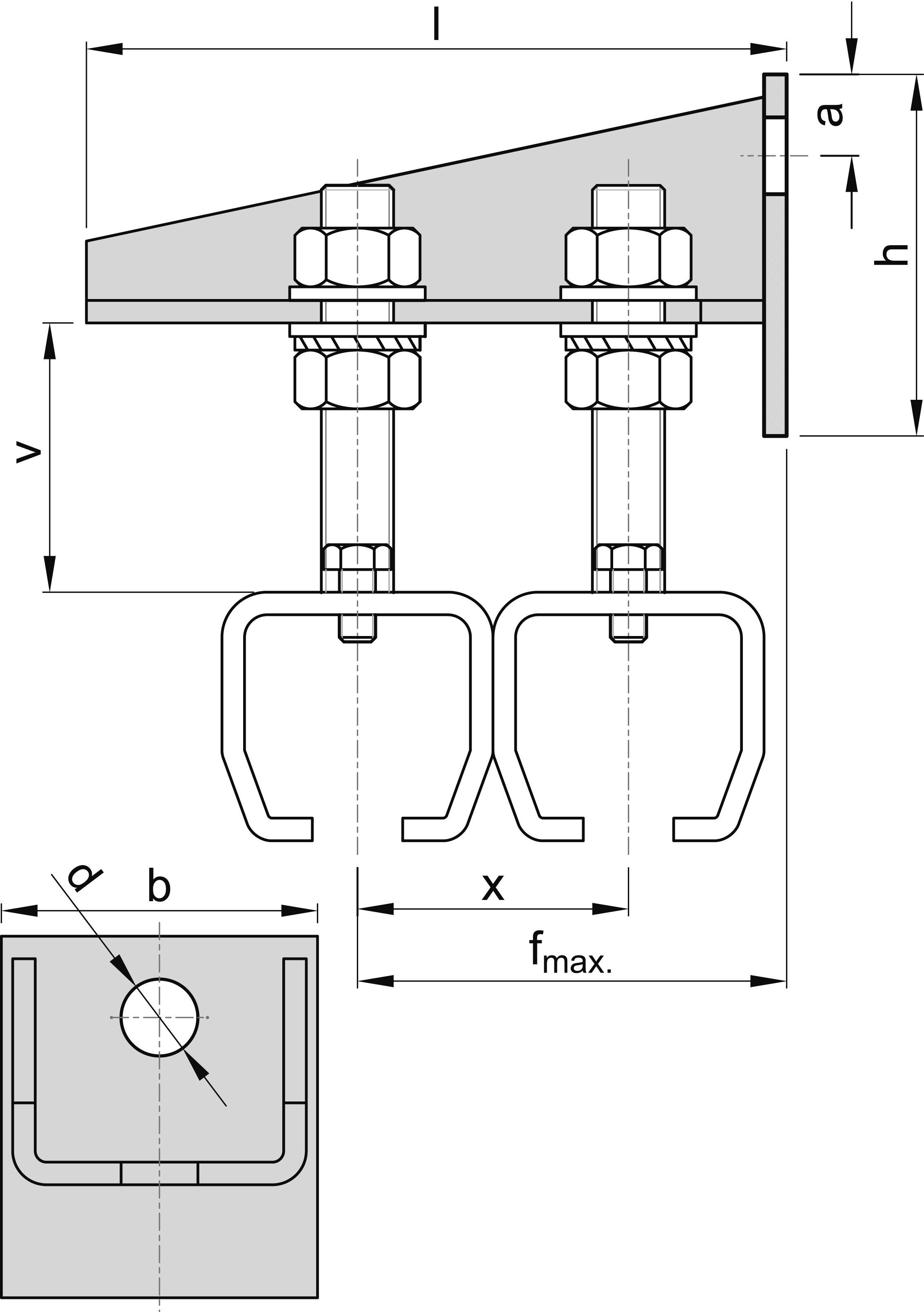 Support double taille 3 pour deux rails