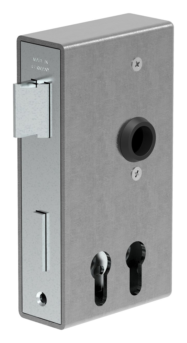 Boîtier de serrure | pour 2 cylindres profilés | dimensions : 40x94,5x173 mm | acier S235JR, brut