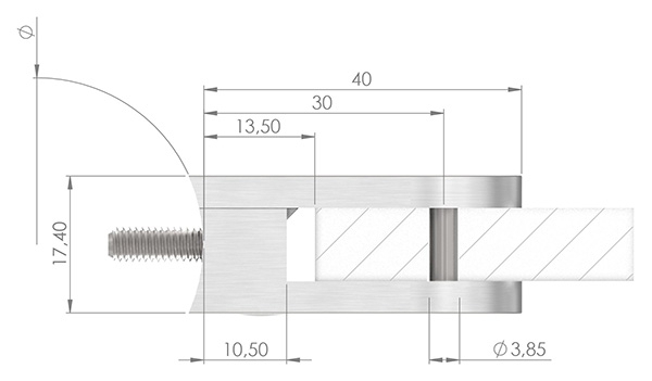 Pince à verre | dimensions 40x28x17.4 mm | connexion : plate - Ø 42.4 mm | V2A
