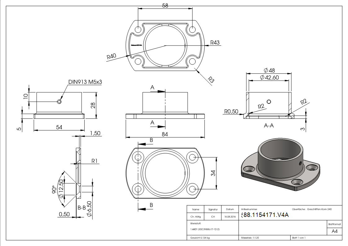 Ancrage au sol pour tube 42.4mm, V4A