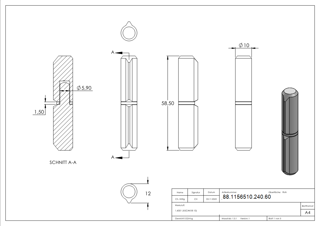 Bande à souder, longueur : 60mm, embout fixe, V2A