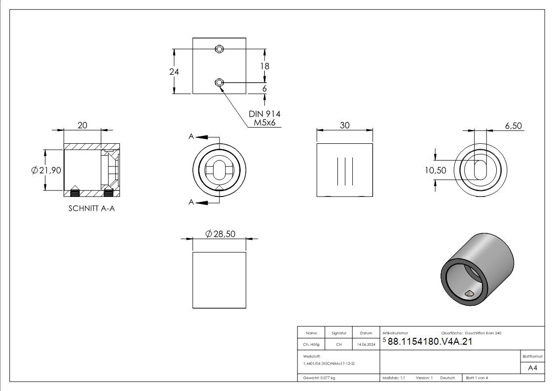 Support mural pour tuyau de 21,3 mm
