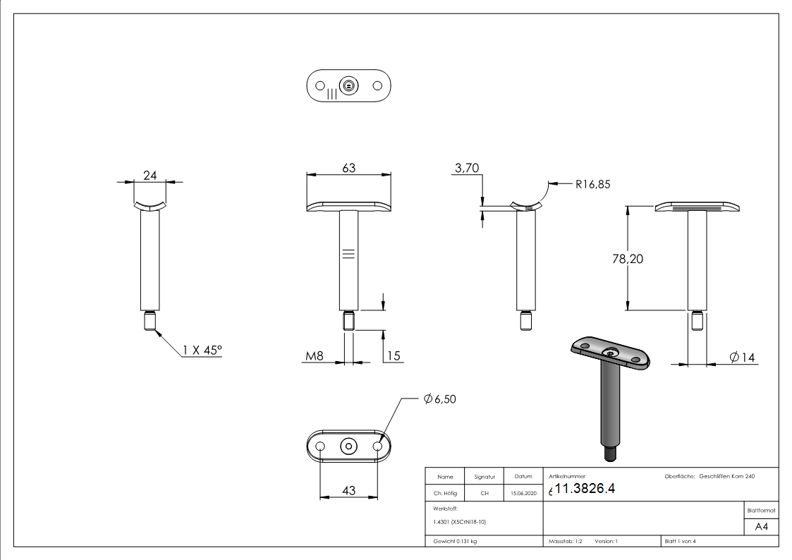 Goupille avec plaque de retenue | Raccord : Ø 33,7 mm | V2A
