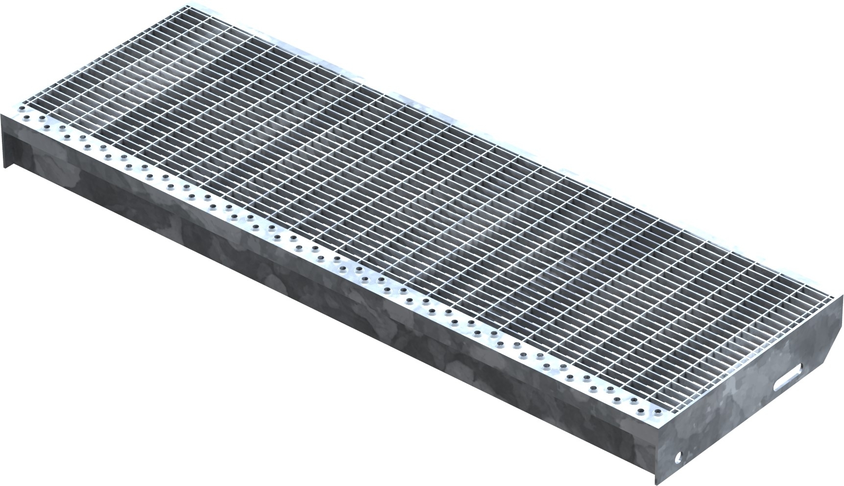 Marche en caillebotis Marche d'escalier | Dimensions : 900x305 mm 30/10 mm | S235JR (St37-2), galvanisé à chaud en bain complet