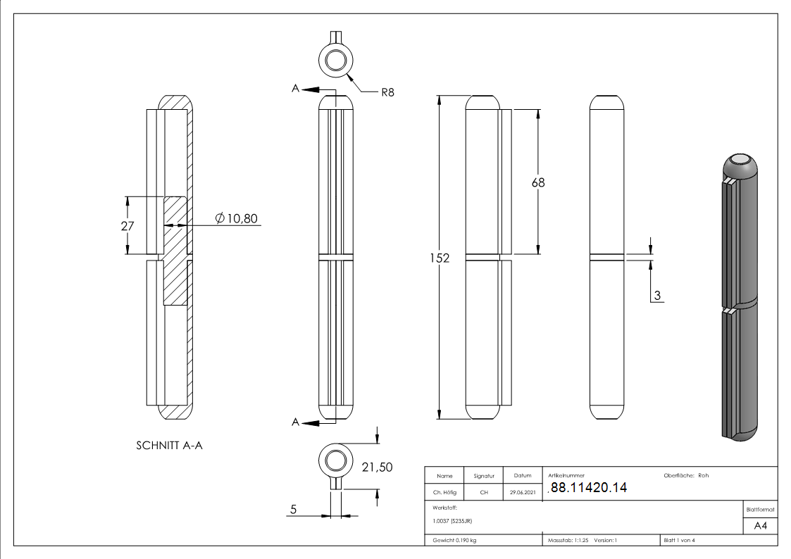 Sangle à souder avec goupille fixe