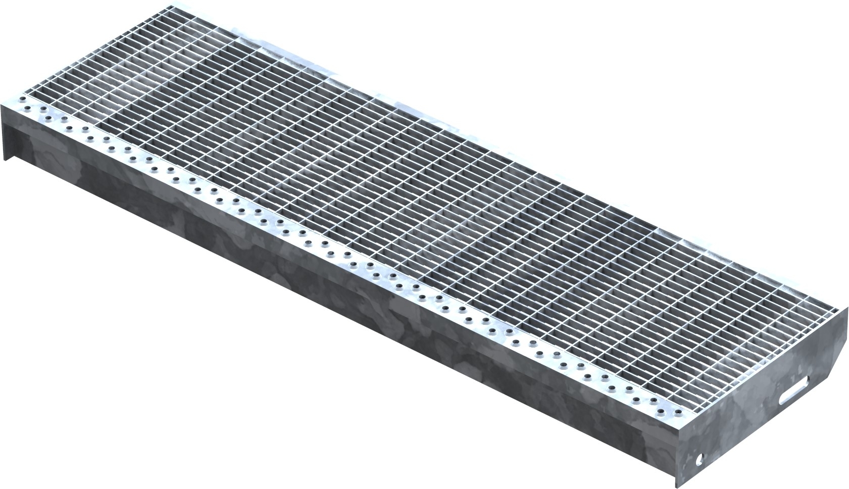 Marche en caillebotis Marche d'escalier | Dimensions : 900x270 mm 30/10 mm | S235JR (St37-2), galvanisé à chaud en bain complet