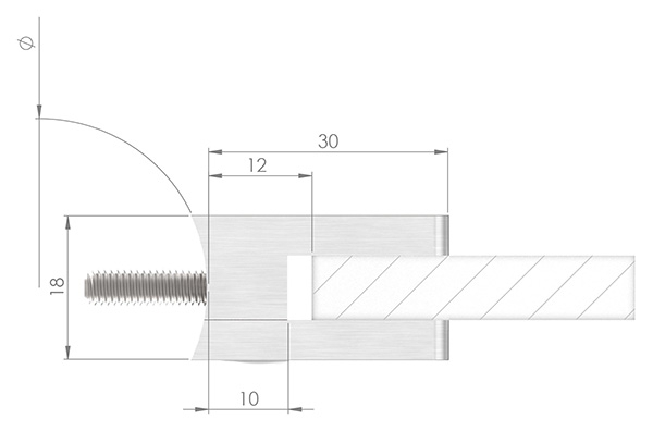Pince en verre | Dimensions : 30x30x18 mm | Connexion : Plat - Ø 42.4 mm | V2A