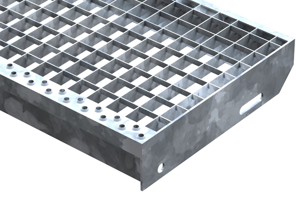 Marche en caillebotis Marche d'escalier | Dimensions : 800x305 mm 30/30 mm | S235JR (St37-2), galvanisé à chaud en bain complet