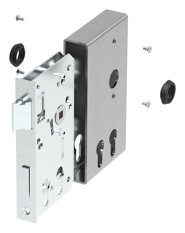 Boîtier de serrure | pour 2 cylindres profilés | dimensions : 30x94x172 mm | acier S235JR, brut