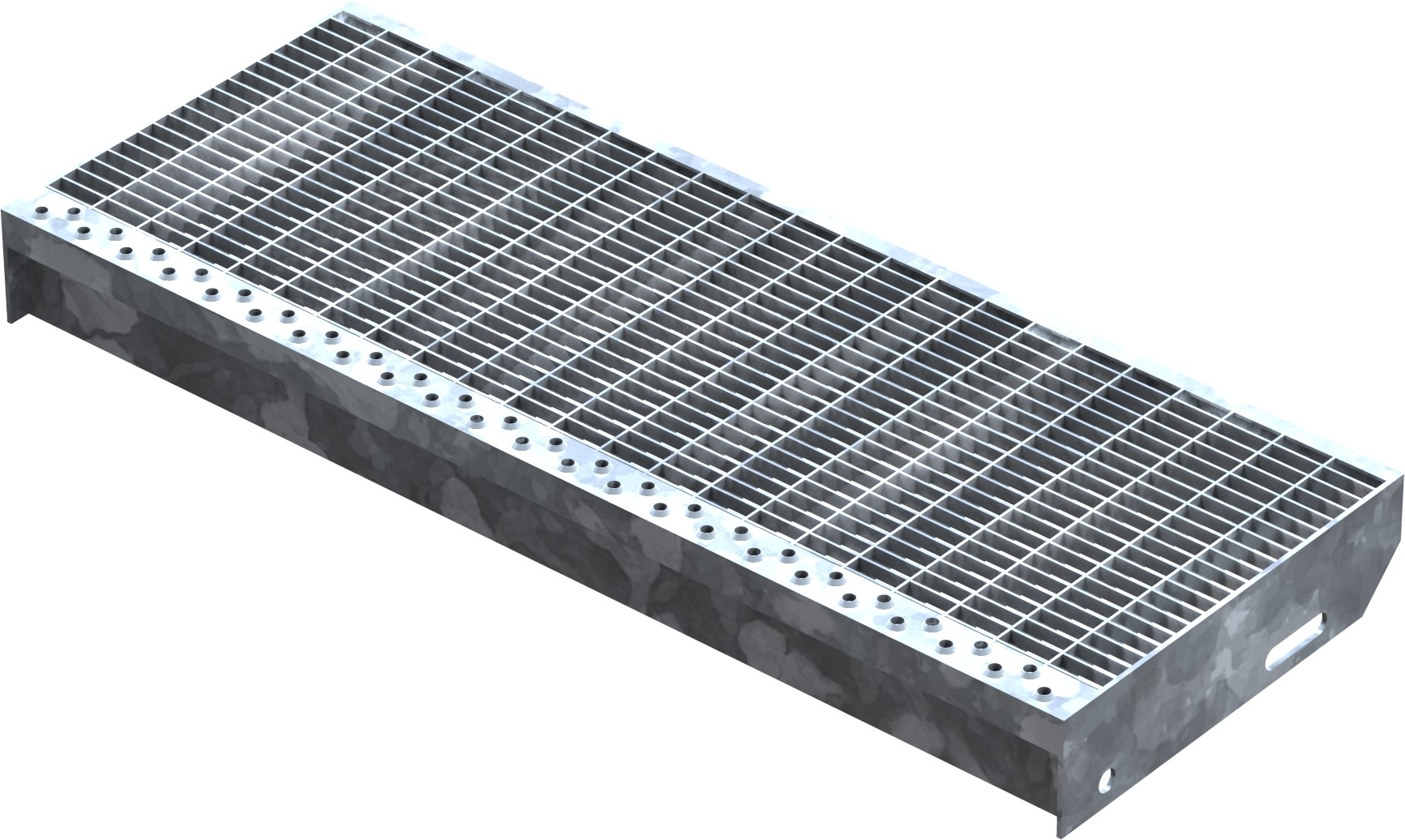 Marche en caillebotis Marche d'escalier | Dimensions : 700x270 mm 30/10 mm | S235JR (St37-2), galvanisé à chaud en bain complet