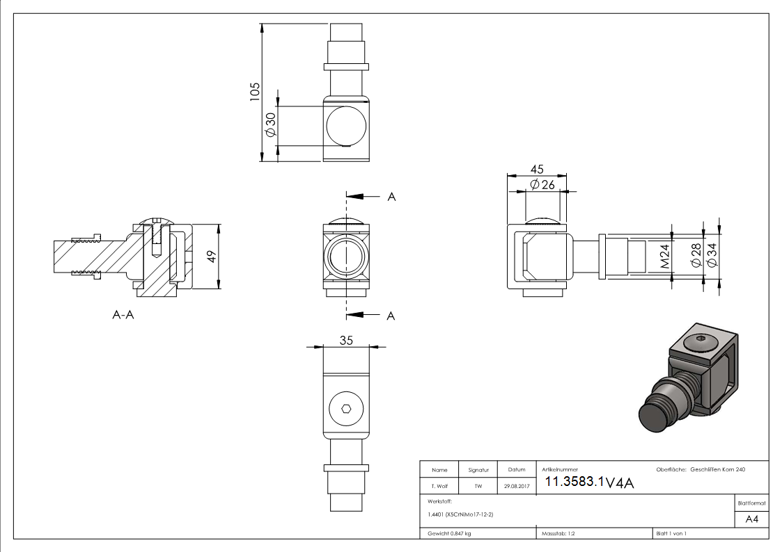 Charnière de portail | M24 | à souder | réglable | V4A