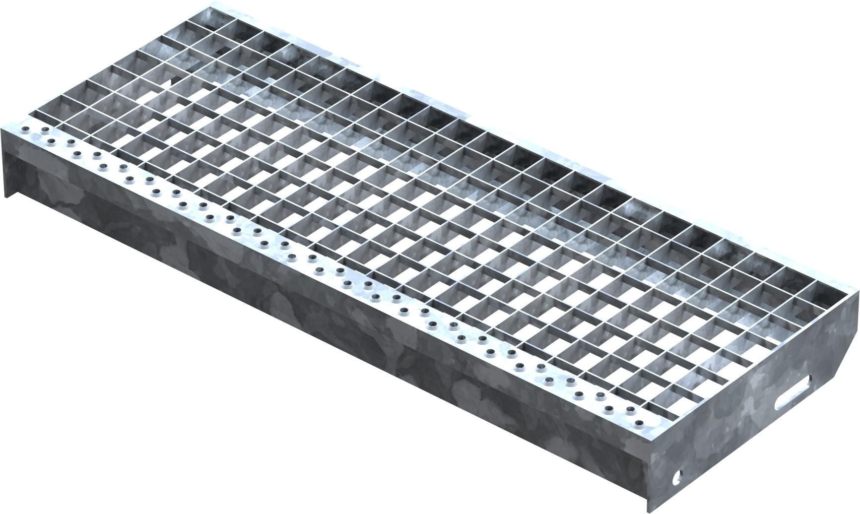Marche en caillebotis Marche d'escalier | Dimensions : 700x270 mm 30/30 mm | S235JR (St37-2), galvanisé à chaud en bain complet