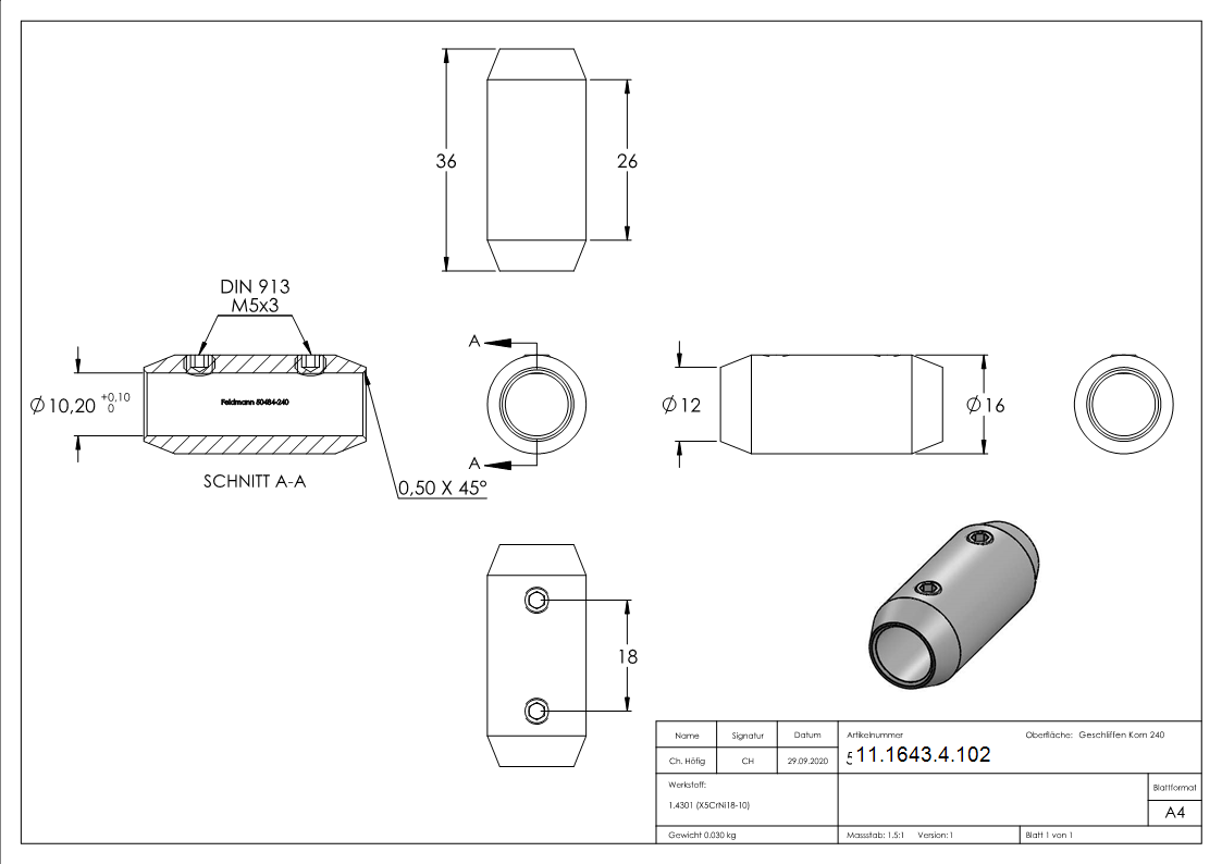 Connecteur pour barre ronde | Droit pour barre ronde Ø 10 mm