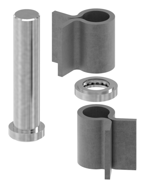 Charnière d'angle, 2 pièces, axe libre avec roulement à billes