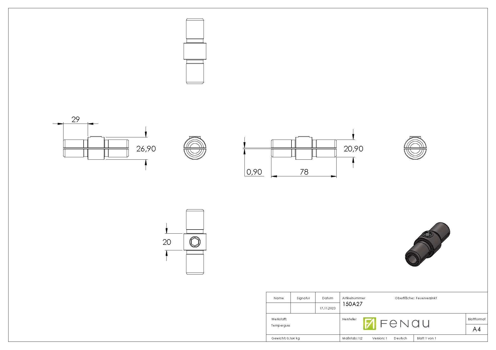Raccord de tuyau | Raccord intérieur | 150A27 | 26,9 mm | 3/4" | Fonte malléable et électrozinguée
