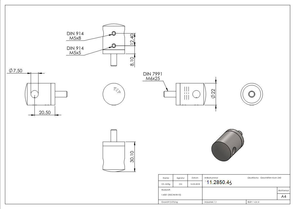 Support de corde pour poteau intermédiaire | Pour corde Ø 6 mm | Connexion plate | V2A
