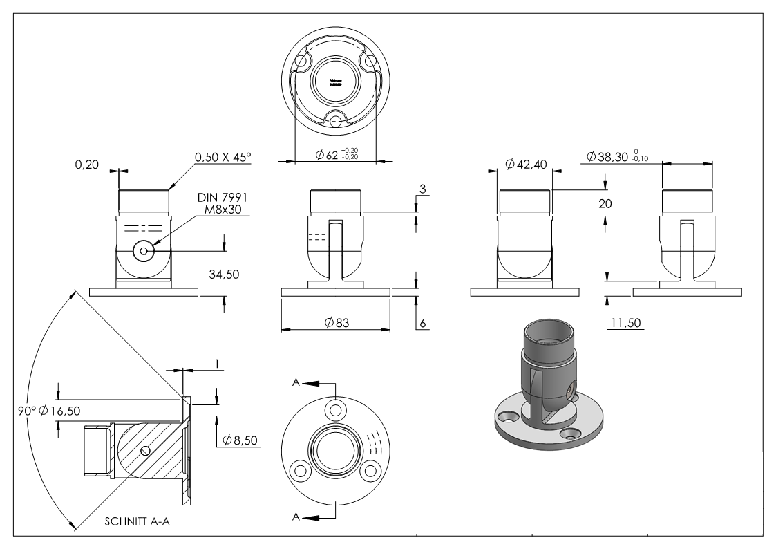 Support mural flexible, pour tube rond Ø 42,4 x 2 mm V2A