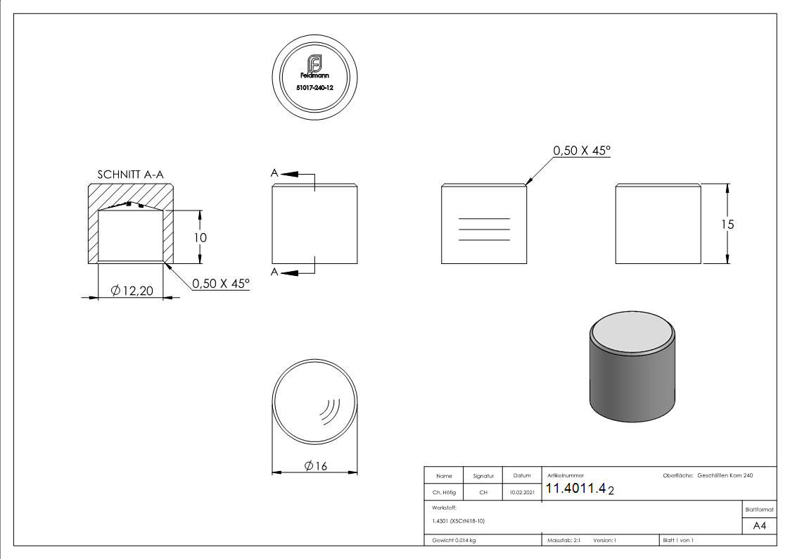 Embout pour matériaux ronds Ø 12 mm | Plat