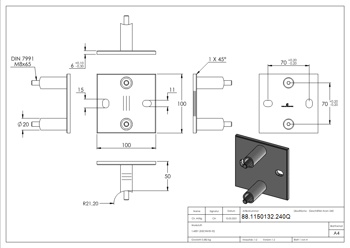 Fixation murale pour balustres 42.4mm