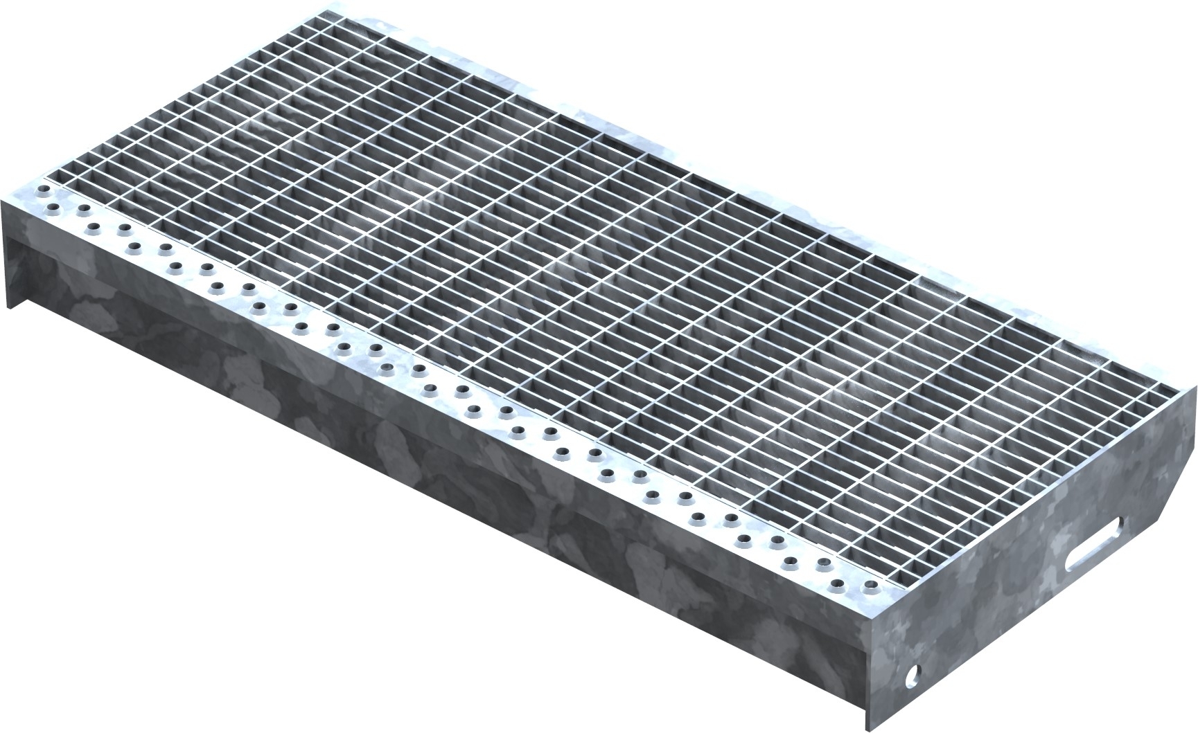 Marche en caillebotis Marche d'escalier | Dimensions : 600x270 mm 30/10 mm | S235JR (St37-2), galvanisé à chaud en bain complet