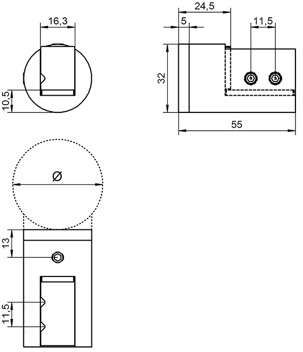 Porte-verre/plaque Ø 32 mm avec raccord 42,4 mm