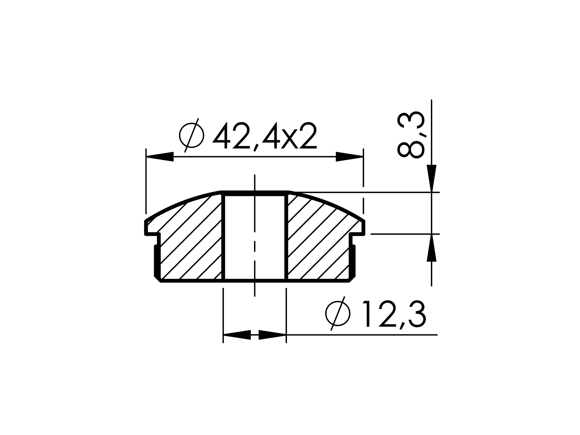 Bouchon légèrement incurvé pour tube rond : Ø 42.4x2 mm | avec trou 12.2 mm | V2A solid material