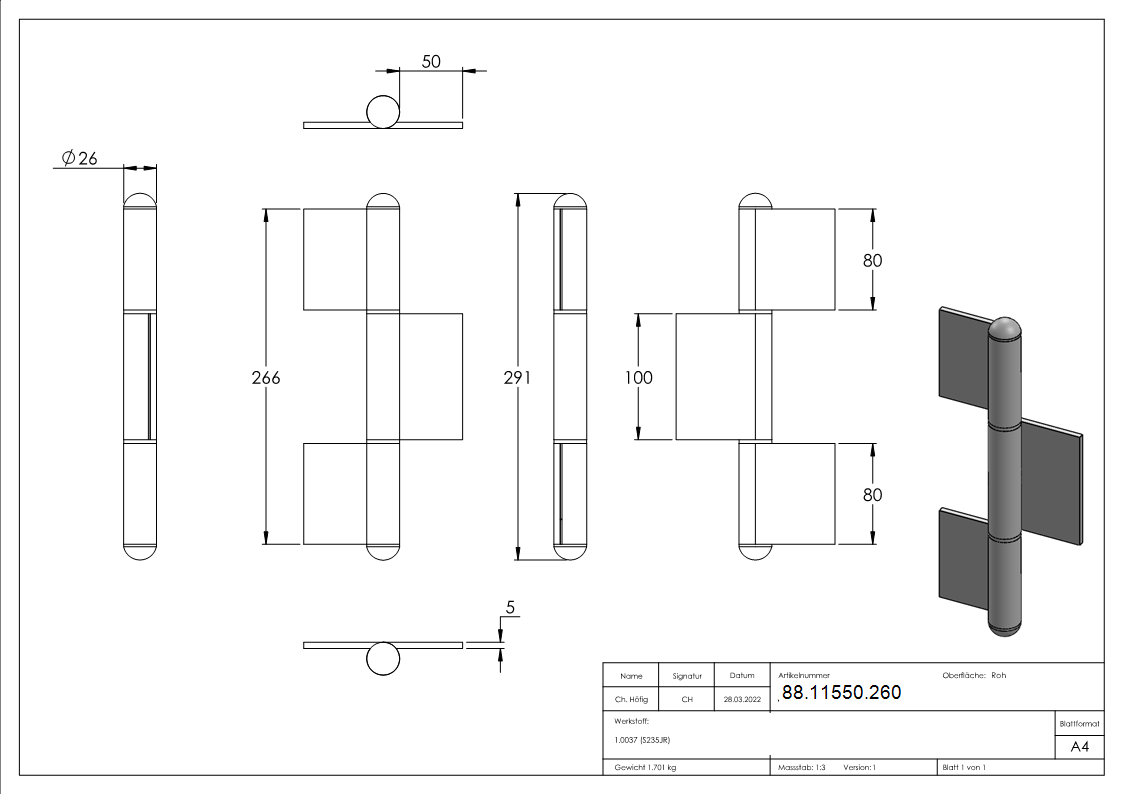 Ruban de construction en 3 parties, longueur 260mm, type K08
