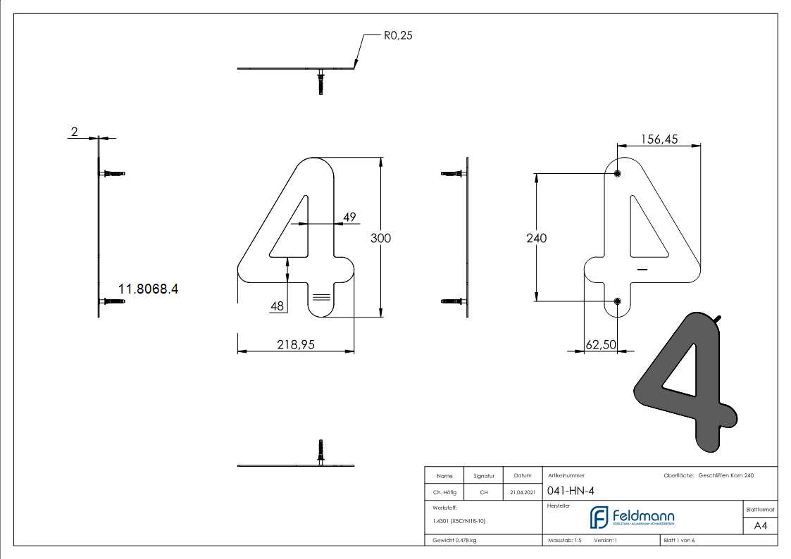 Maison numéro 4 | grand | Dimensions : 200 mm x 300 mm | V2A