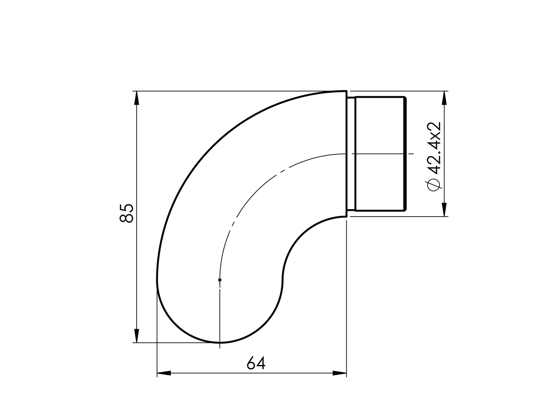 Embout 90° semi-circulaire, pour tube rond Ø 42.4x2.0 mm V2A