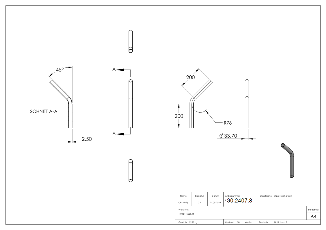 Coude en acier | 45° | 33.7x2.5 mm | Acier S235JR, brut
