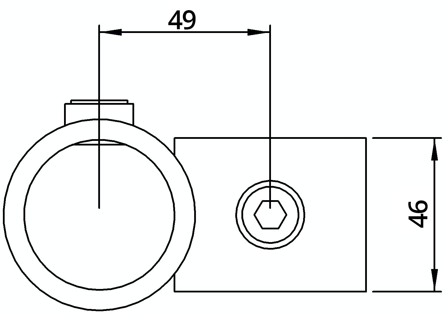 Raccord de tuyau | Pièce transversale préfixée 90° réduit | 161D48/C42 | 48,3 mm ; 42,4 mm | 1 1/2" ; 1 1/4" | Fonte malléable et électrogalvanisé