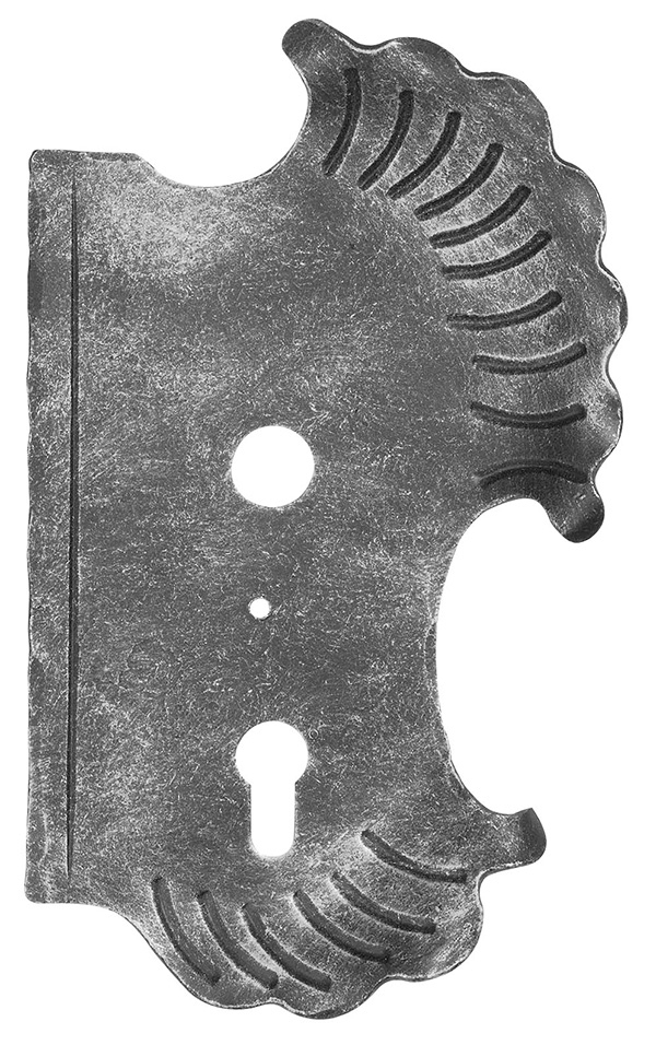 Plaque de serrure droite | Dimensions : 148x240x3 mm | Retrait : 60 mm | Acier S235JR, brut