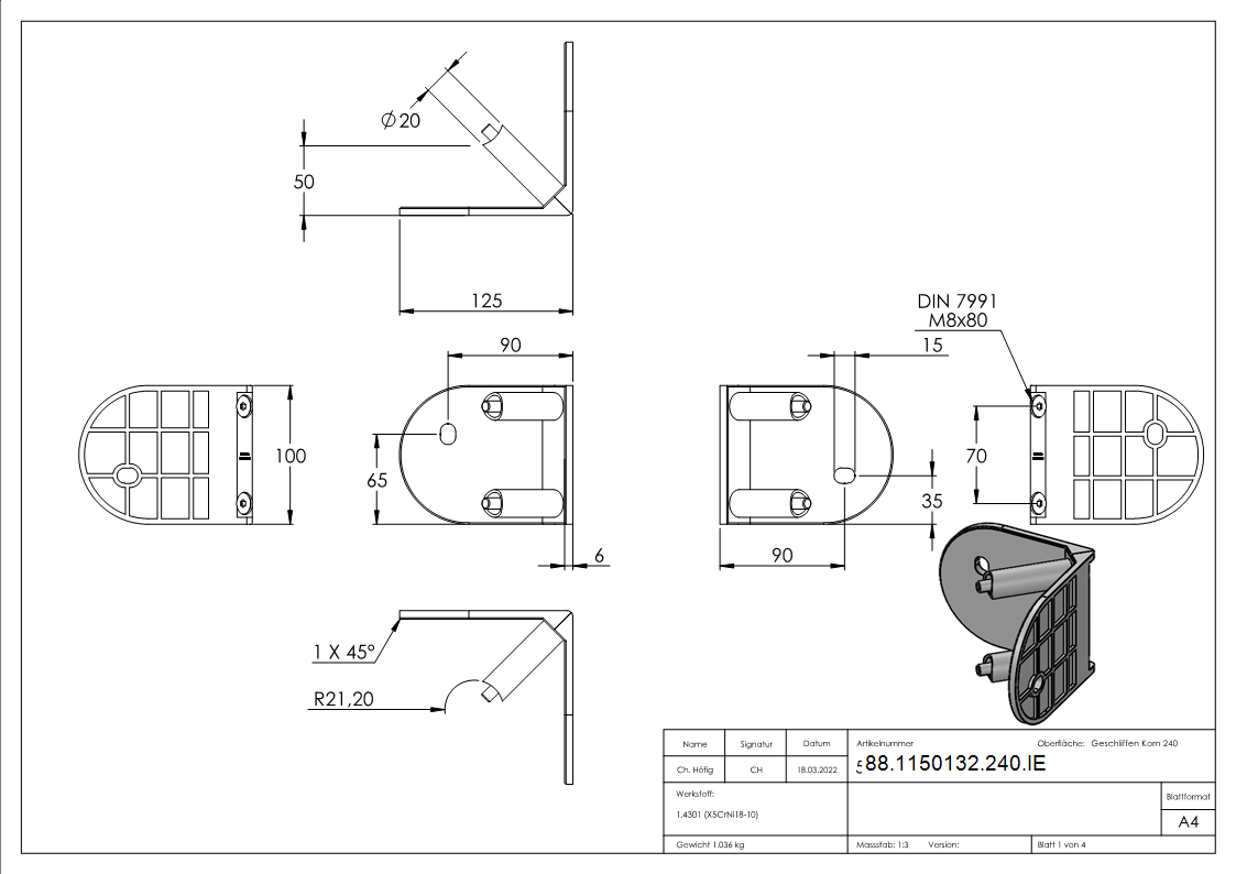 Fixation murale pour poteau de garde-corps Angle intérieur à 90° pour tube 42,4 mm