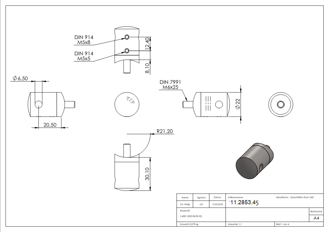 Support de corde pour poteau intermédiaire | Pour corde Ø 5 mm | Raccord Ø 42,4 mm | V2A
