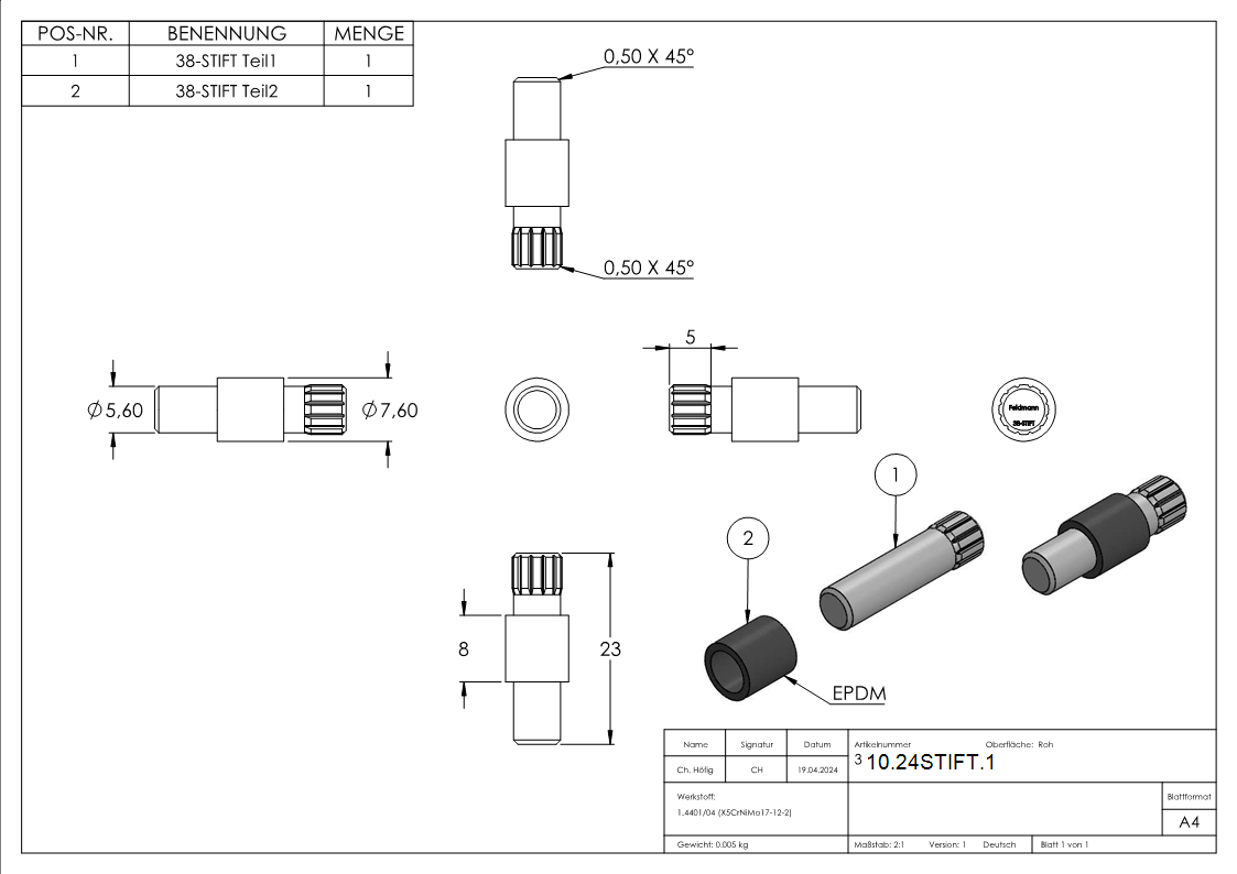 1 goupille de sécurité pour pince à verre 63x45x30 mm AbZ V4A