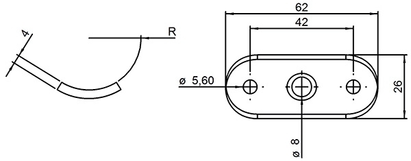 Plaque de retenue | 64x24x4 mm | pour tube rond Ø 42.4 mm | acier S235JR, brut