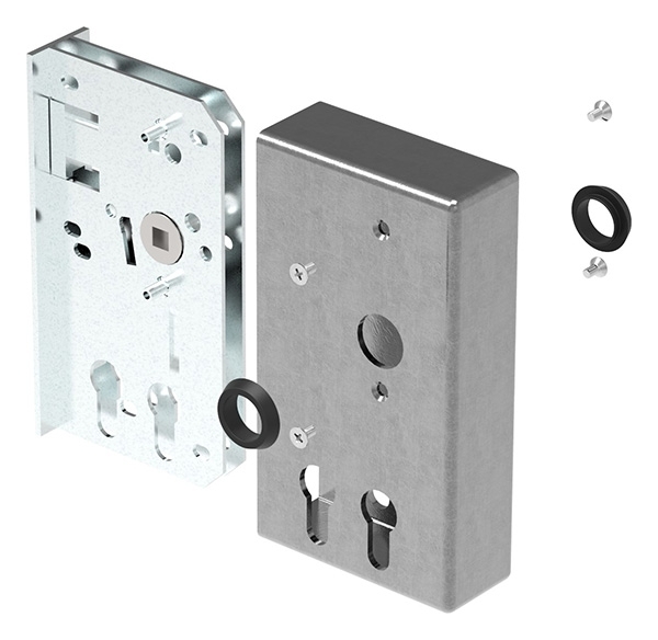 Boîtier de serrure | pour 2 cylindres profilés | dimensions : 40x94,5x173 mm | acier S235JR, brut
