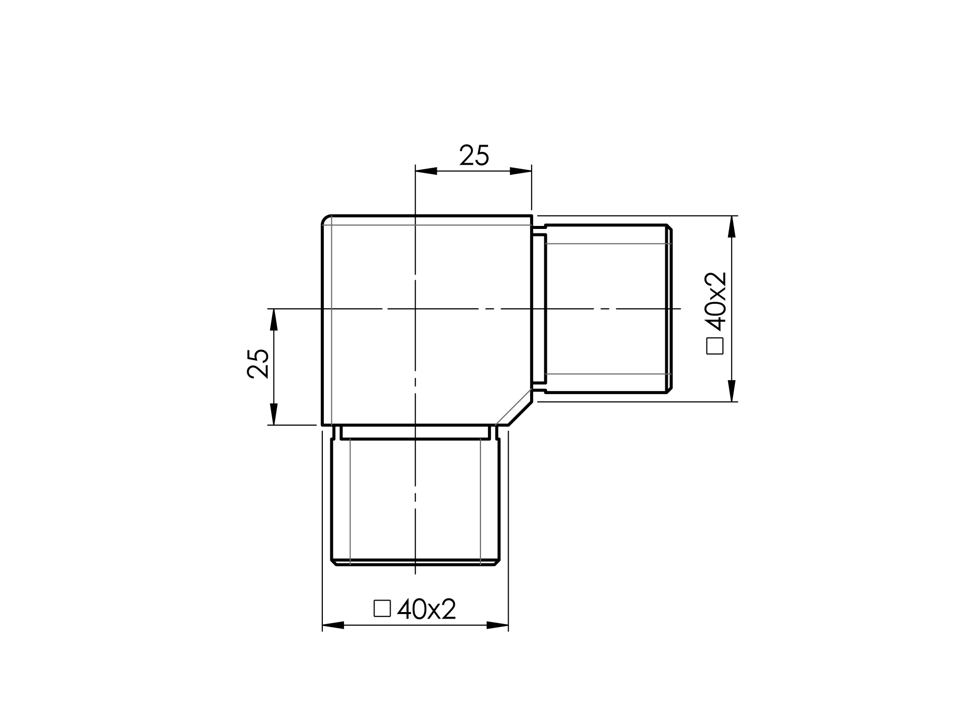 Angle V2A 90° pour enfichage et collage pour 40 x 40 x 2,0 mm