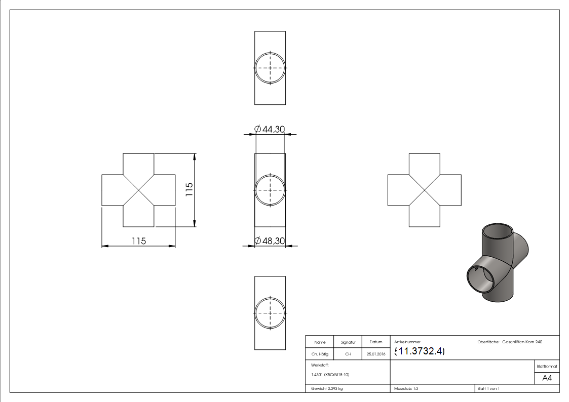 Traverse | pour soudure | pour tube rond : Ø 48,3 mm | V2A