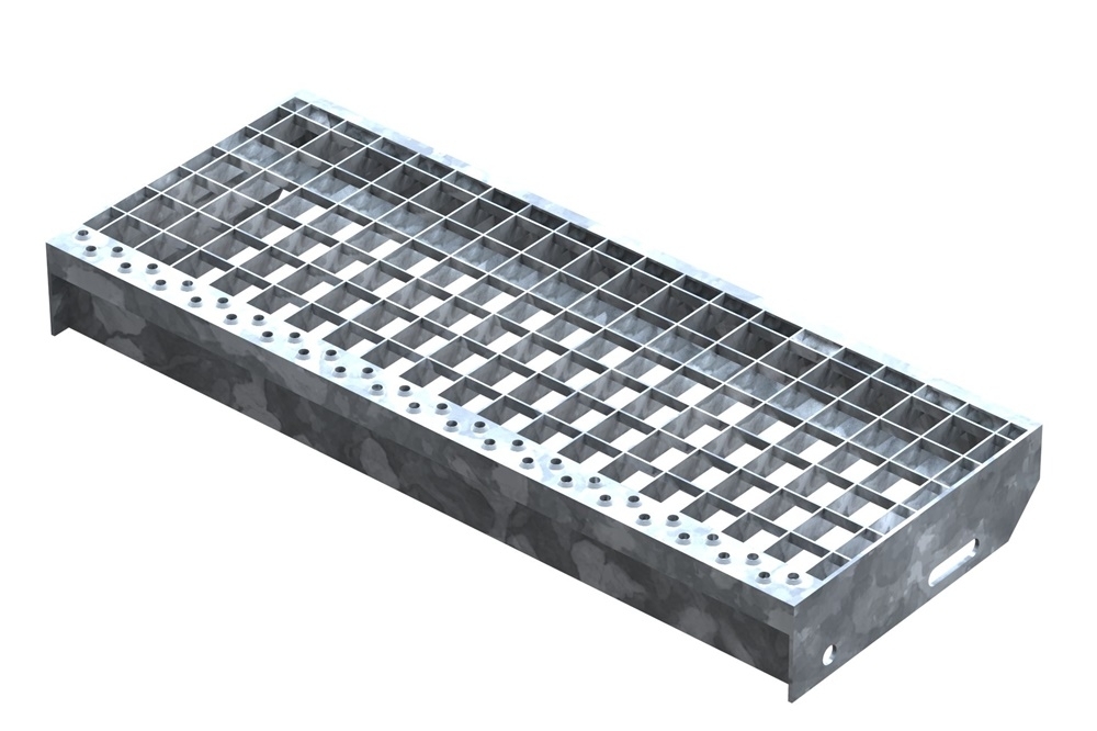 Marche en caillebotis Marche d'escalier | Dimensions : 600x240 mm 30/30 mm | S235JR (St37-2), galvanisé à chaud en bain complet